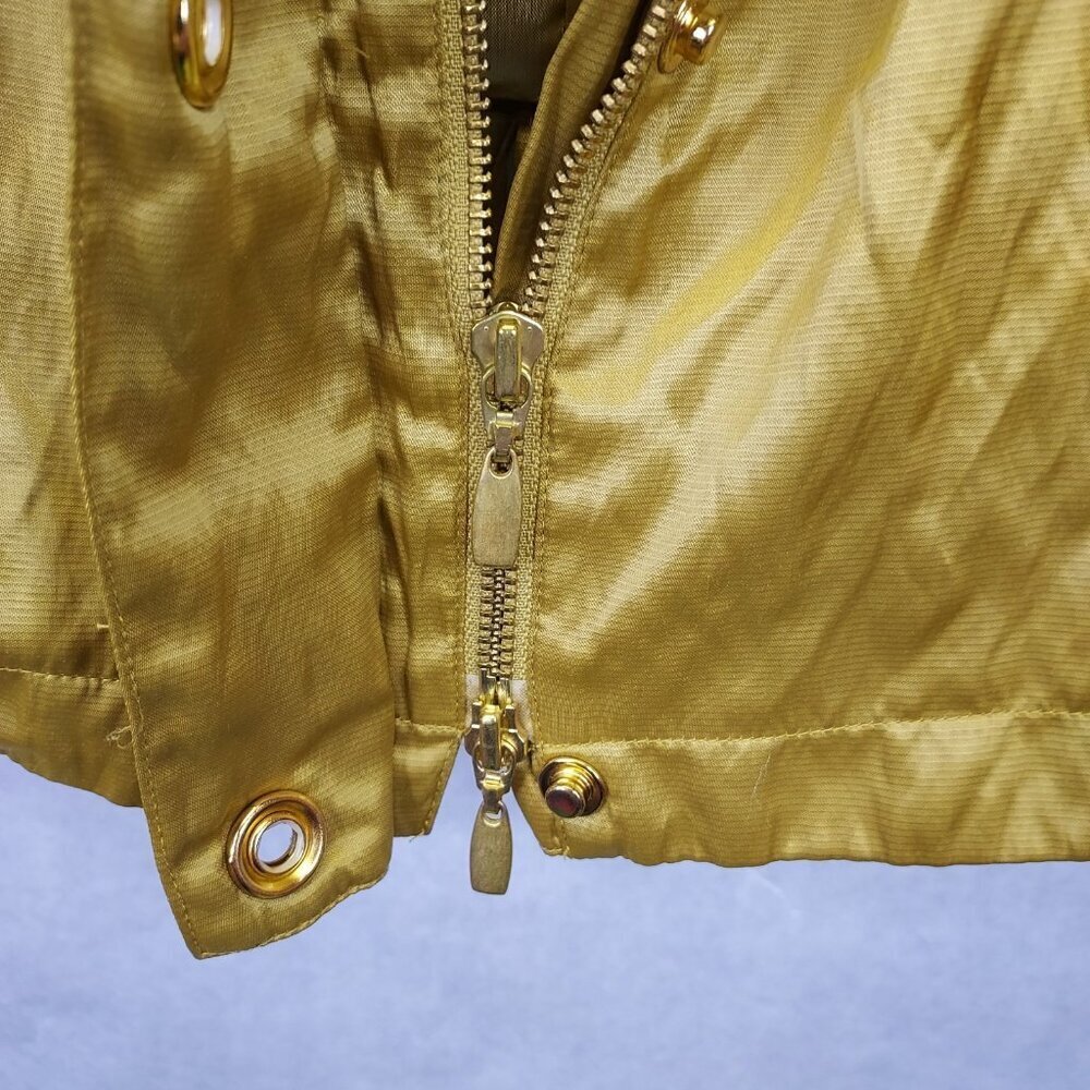 Spanner Utility Jacket Women 12 Stud Bell Sleeve Shiny Metallic Gold Slinky Glam - Picture 7 of 16